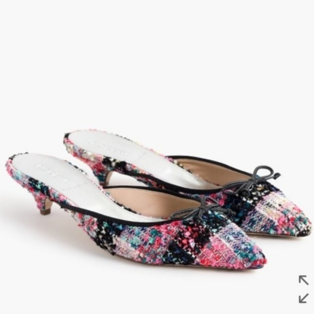 J. Crew | Colorful Tweed Kitten Heel Mules NEW